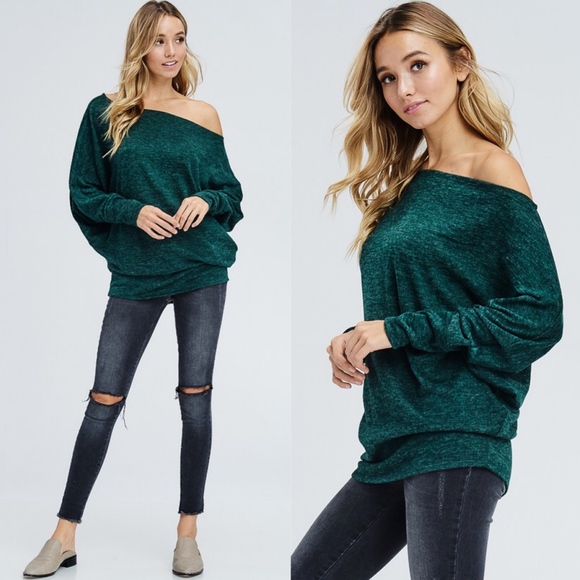 TRISTYN Off the Shoulder Top - H. GREEN - Picture 2 of 4